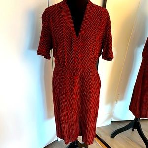 Nicole Farhi Red / Black Polka Dot Silk Short Sleeve Dress, US 10 💎